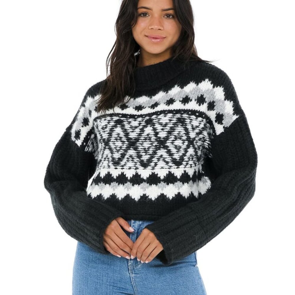 Free People Alpine Pullover Chunky Sweater Onyx
